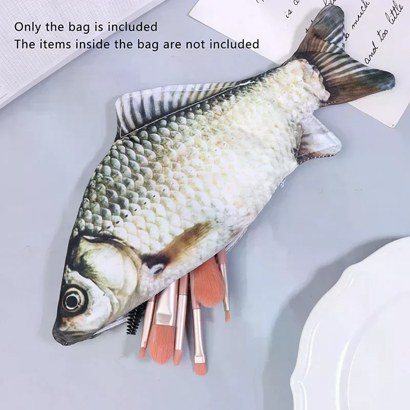 Crucian Carp Pen Bag Realistic Fish Shape Make-up Pouch Pen Pencil Case With Zipper Back To School Pencil Pouch Pencil Bag