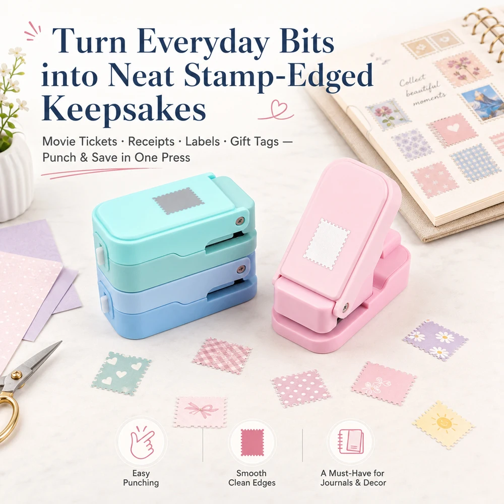 1x0.8inch Postage Stamp Edge Paper Punch Stackable Craft Punches with Precision Alignment Cutout Design for Scrapbook Card