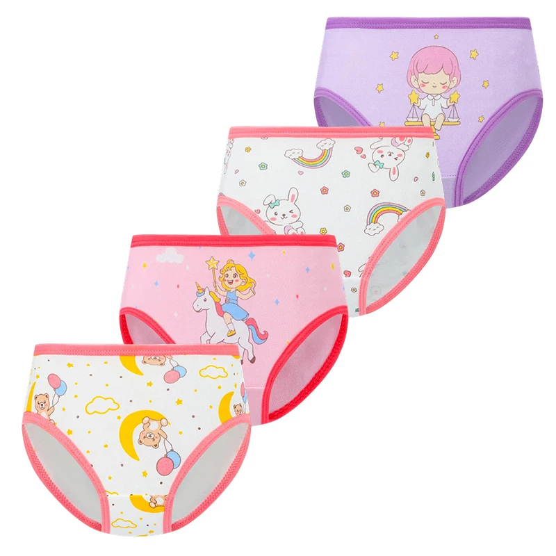 4 Pcs/Lot Cute Girls Panties Washable Cotton Children Triangle Underwear Rainbow Cartoon Baby Girls Briefs Comfy Kids Bottoms