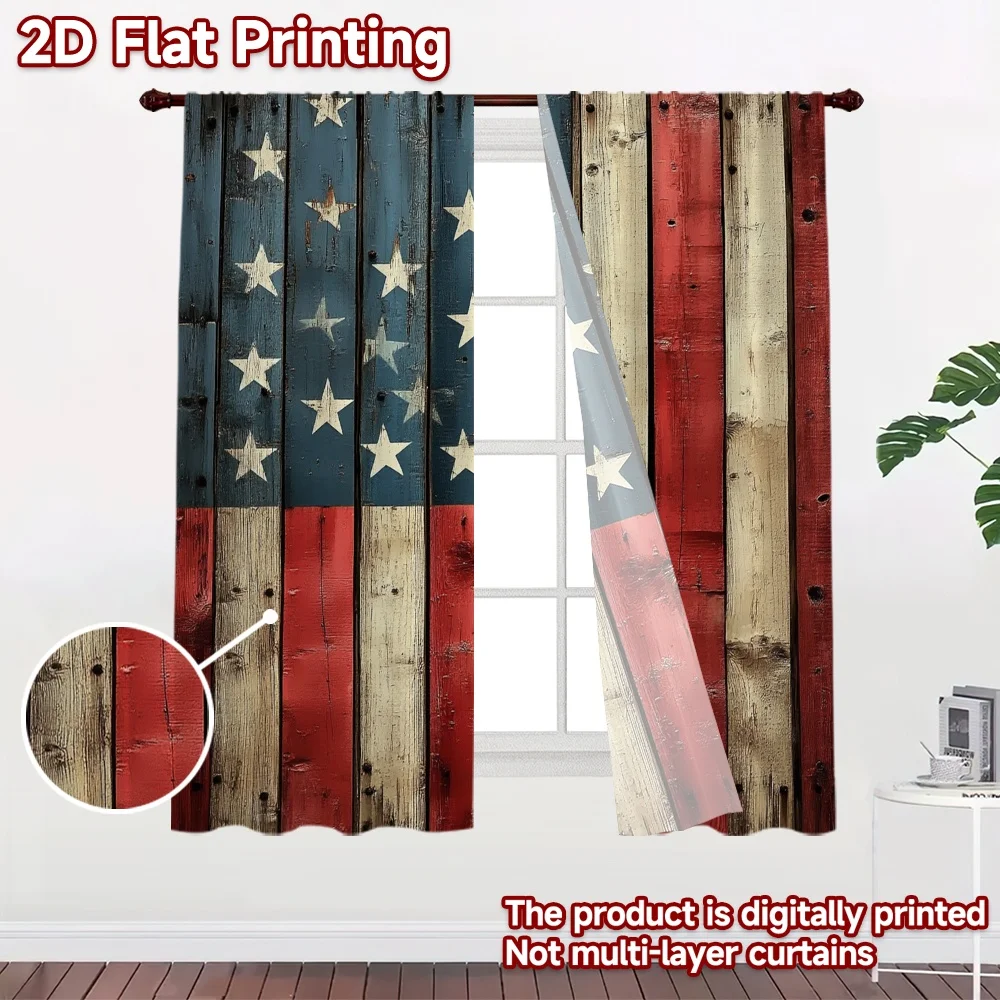2D flat 2pcs Curtain Modern Minimalist Style Independence Day Rustic Flag Digitally printed polyester Festive Curtains Perfect