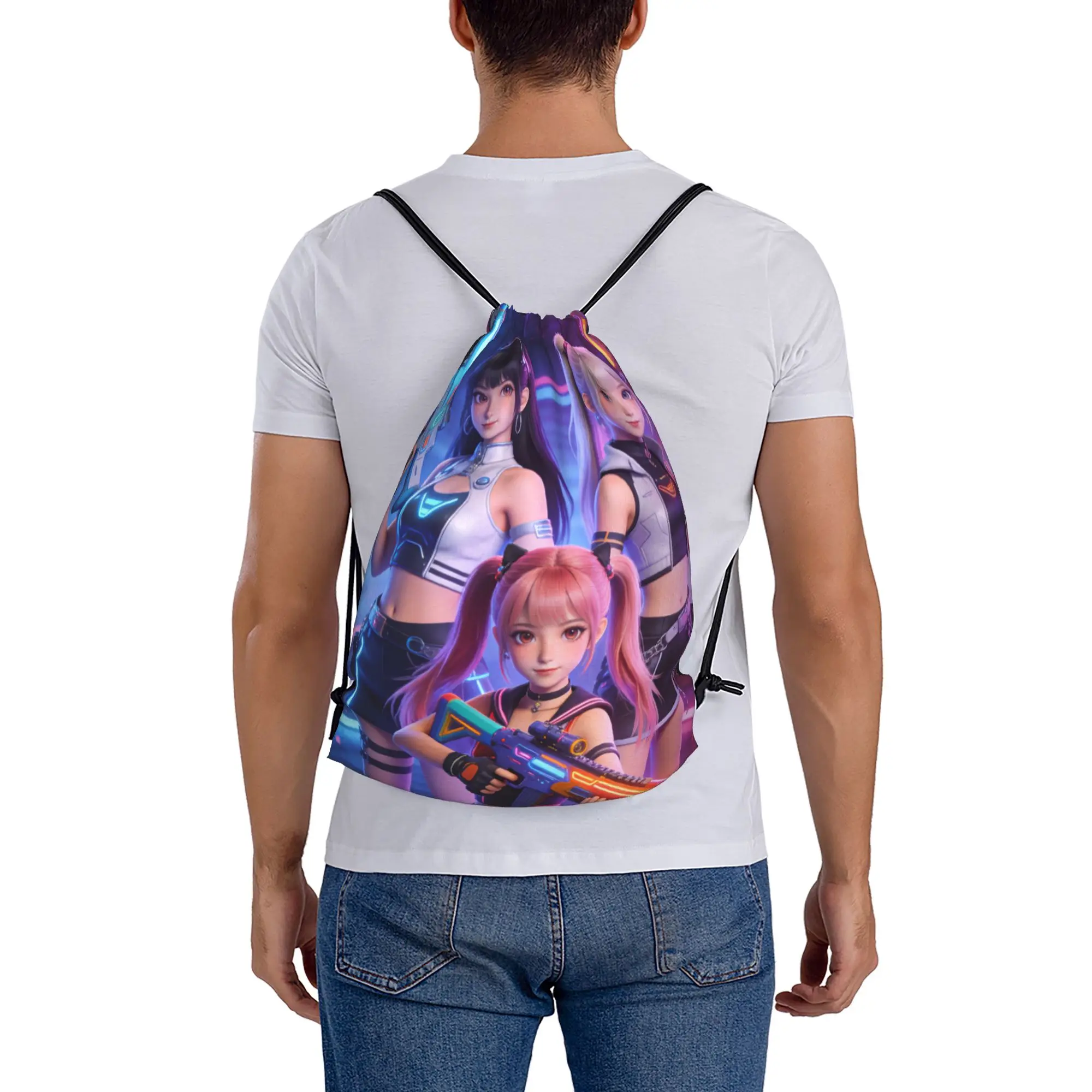 K POP 17  Multi-function Pocket Men Women Storage Backpack Teenager Travel Bag Print Drawstring Bags