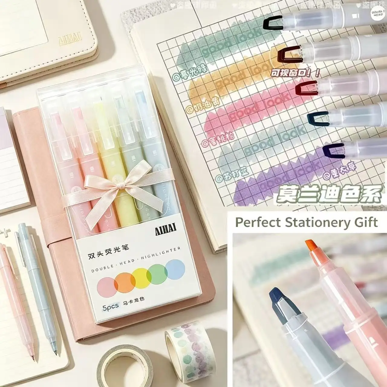 5-25 Colors/Set Double Unique Window Tip Highlighter Pen Double Head Pastel Color highlighters Marker School Stationery Supplies