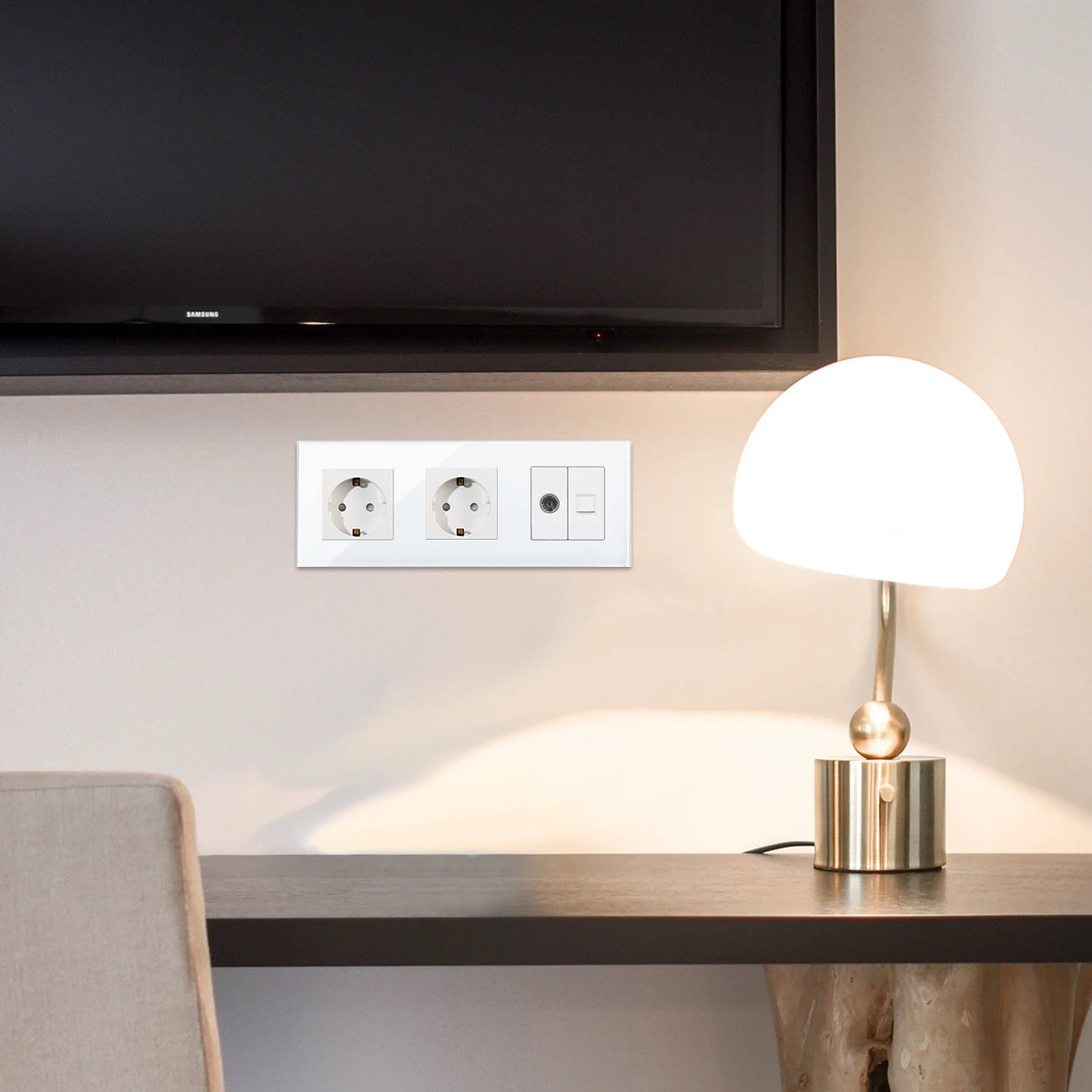 DAJIMEI TV CAT6 Computer Internet With EU Russia Standard Sockets Double Wall Plug Crystal Glass Panel Home Improvement