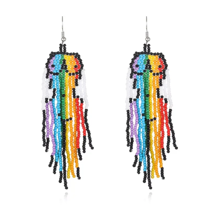 

Bohemia Handmade Rice Beads Colorful Earrings with Tassel Designer Flamingo Style for Women's Summer Party Jewelry