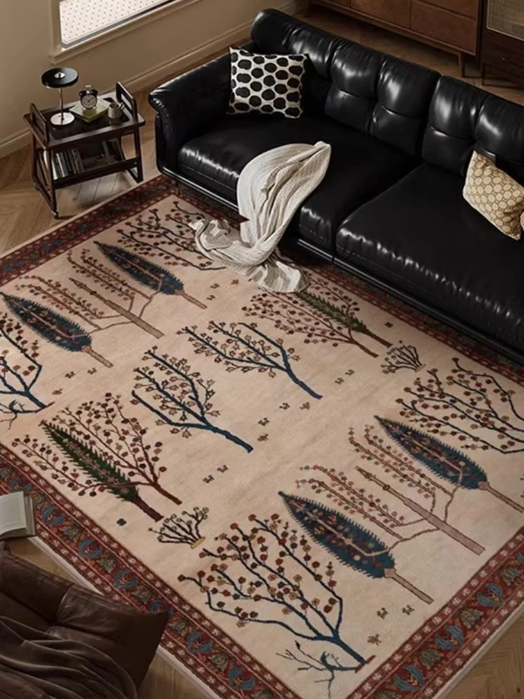Retro Exotic Style Tree of Life Pattern Living Room Carpet Sofa Coffee Table Anti-slip Floor Mat Easy Clean Bedroom Bedside Rug