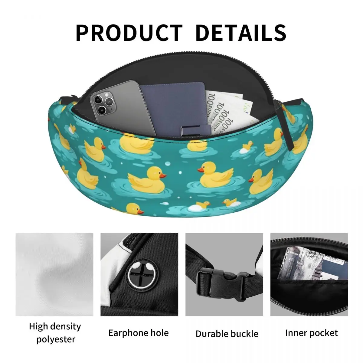 Casual Rubber Ducks Pattern Fanny Pack for Cycling Camping Men Women Cartoon Crossbody Waist Bag Phone Money Pouch