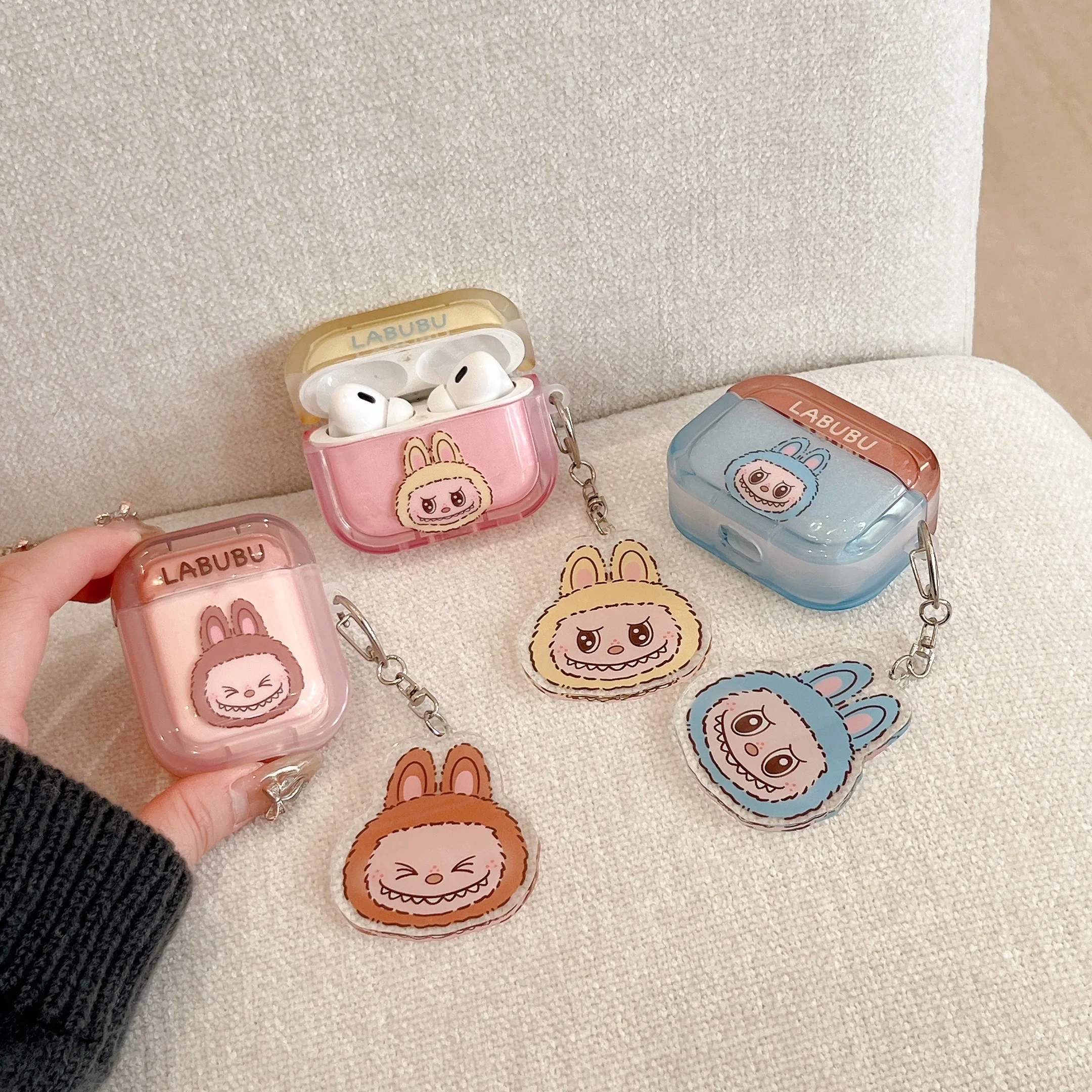 Cartoon Cute The Monsters Labubu with Pendant for AirPods 1 2 3 4 Pro 2 Case IPhone Earphone Accessories Air Pod Cover Funda