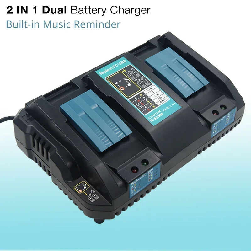 Double Battery Charger EU Plug for Makita 14.4V-18V DC18RD DC18RC BL1860 BL1850 BL1840 BL1830 BL1820 4A Current