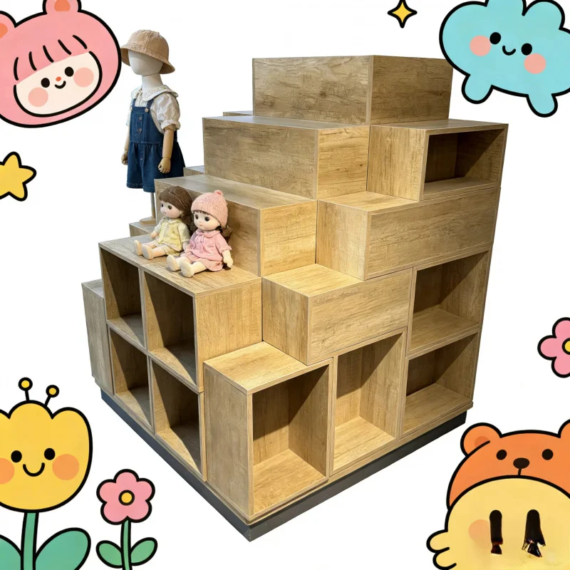 custom.Hot-Selling Modern Design Wood Steel Adjustable Customizable Display Stand Convenience Shops Coffee Shops Mall Hotel