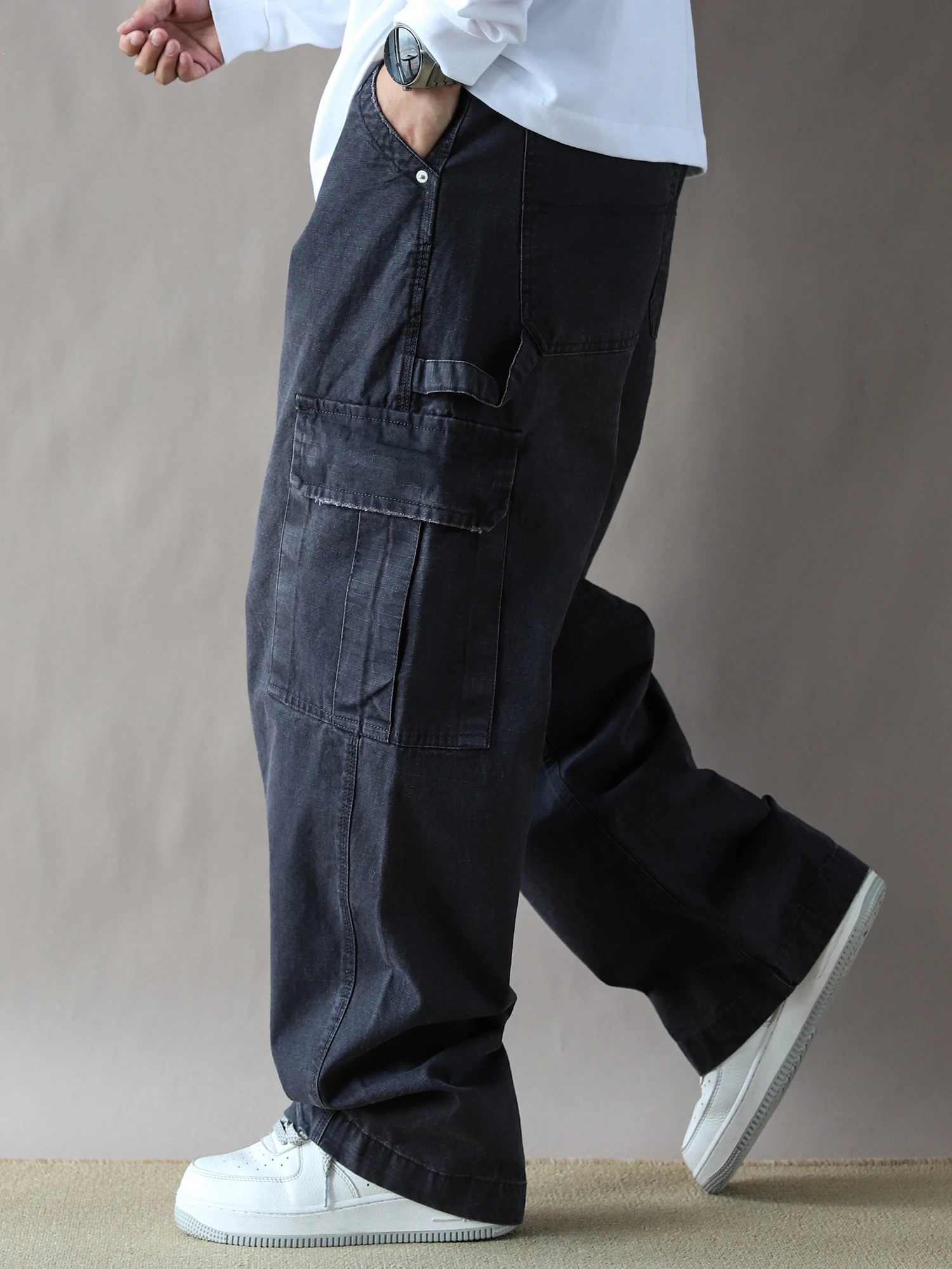 

Мужские повседневные рабочие брюки Deep ey Casual, свободные, с множеством карманов, прямого кроя, из хлопка, осенне-зимняя новинка