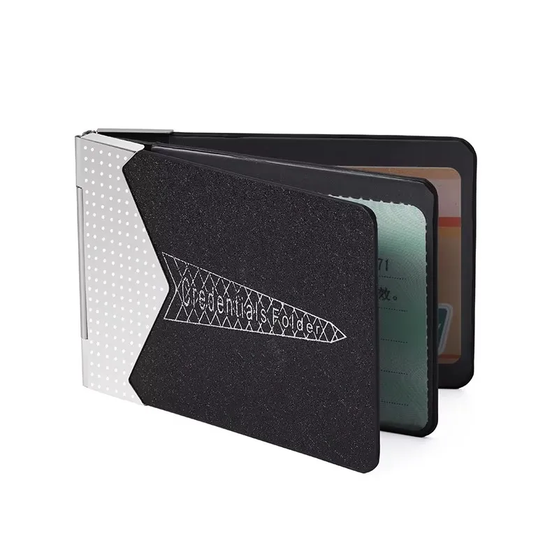 حامل البطاقة حامل بطاقة الهوية الجلدية حامل بطاقة الائتمان مع مشبك معدني و4 فتحات للبطاقات (استقامة 1-4 بطاقات