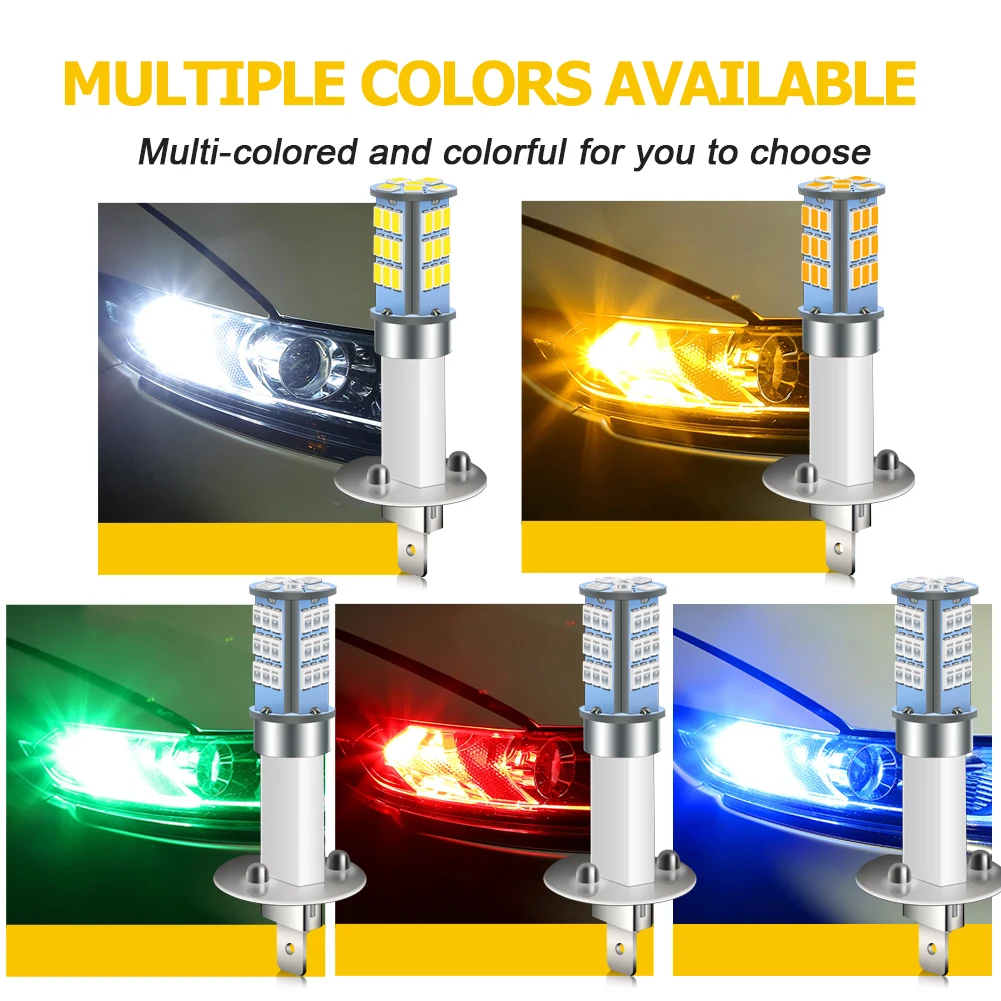 Ruiandsion 2pcs H1 H3 Truck Car Auto Fog Road Bulb Driving Light 2835 33SMD Amber LED 12V 24V White Red Blue Green Universal