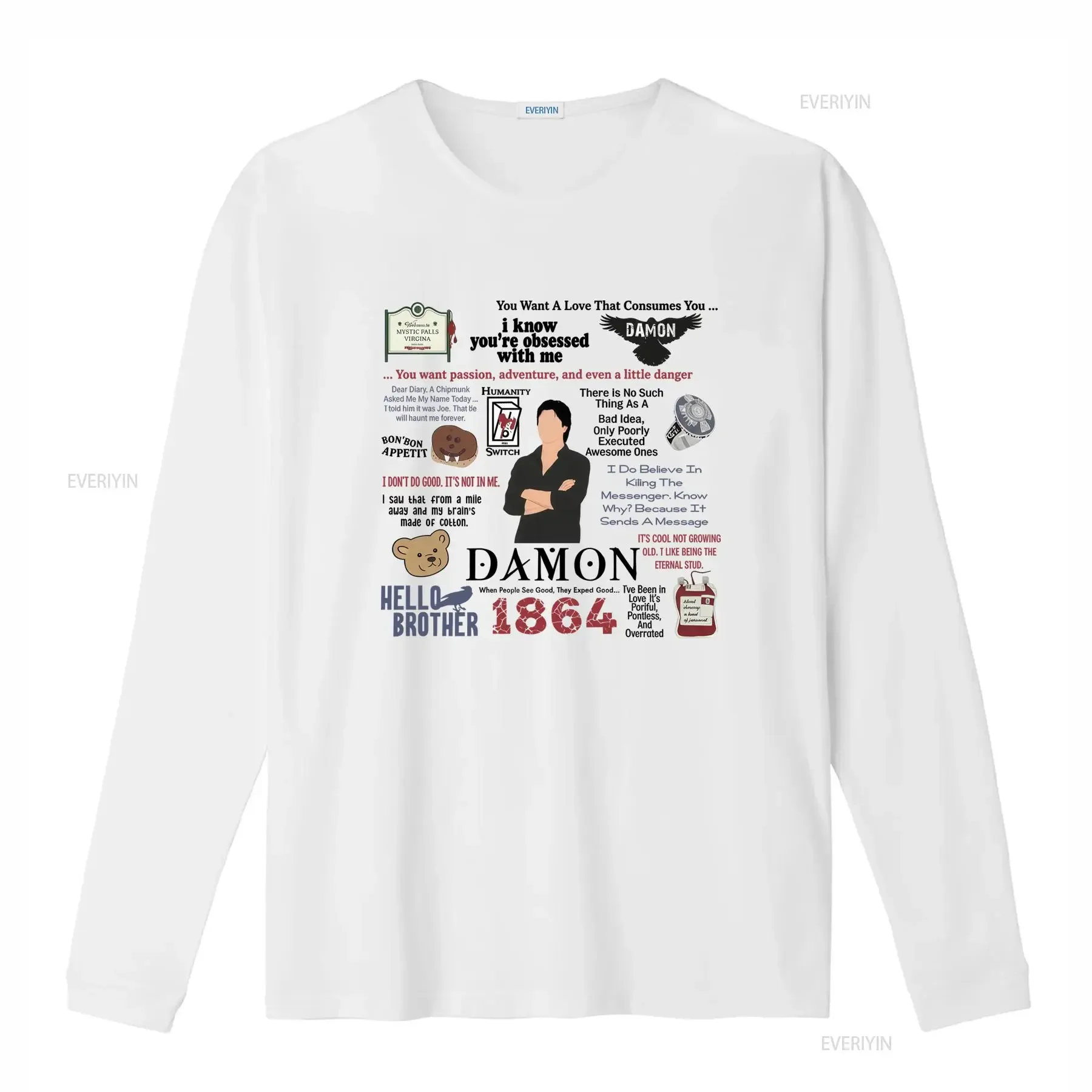 Men'S Damon Salvatore Vampire Diaries Quotes T Shirt Iconic Sayings Casual Crew Neck Slight Stretch Fabric Regular Fit vintage