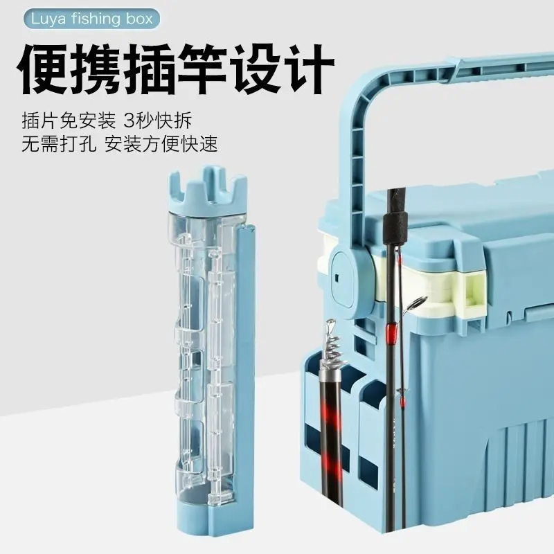 Light Blue Portable Fishing Tackle Box With Rod Holder Insert, Quick-Install No-Drill Fishing Gear Storage Box For Outdoor