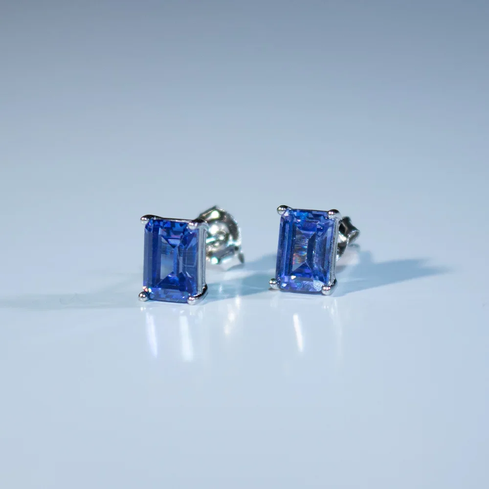 

Tanzanite Earrings 925 Sterling Silver Stud Earrings for Women Emerald Cut Birthday Gift Engagement