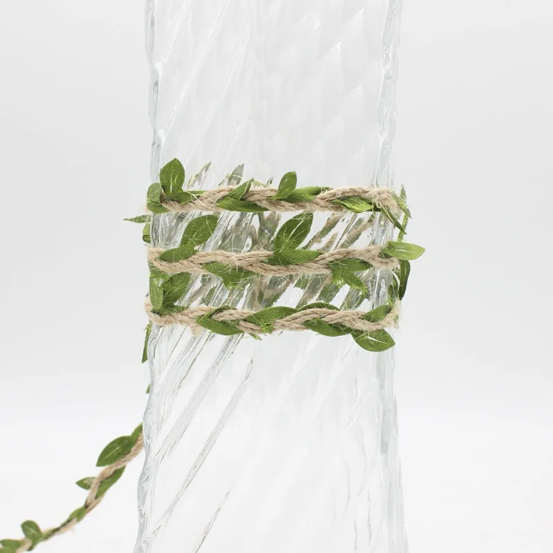 3/5/10m Künstliche Grüne Blätter, Geflochtenes Hanfseil, Rattanschnur für DIY-Bastelarbeiten, Hochzeits- und Geburtstagsdekoration, Geschenkverpackung, Blumensträuße – Detail 6