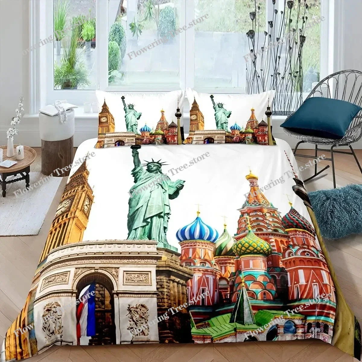 Statue Of Liberty Duvet Cover Set World Famous Building Bedding Set For Boys Girls Microfiber New York Landmark Comforter Cover