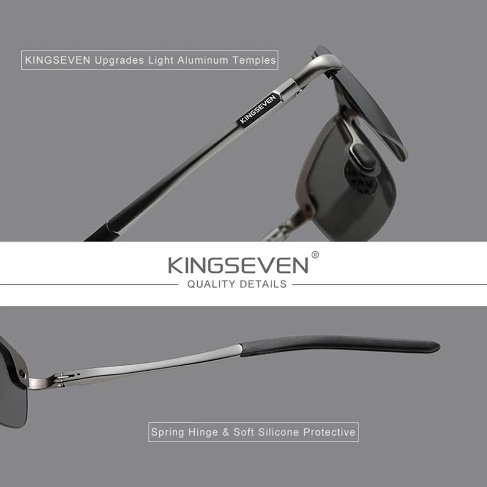 KINGSEVEN Fahrsonnenbrille für Herren und Damen, klassische randlose Modebrille, UV400, polarisiert, trendige, hochwertige Luxusbrille – Detail 2