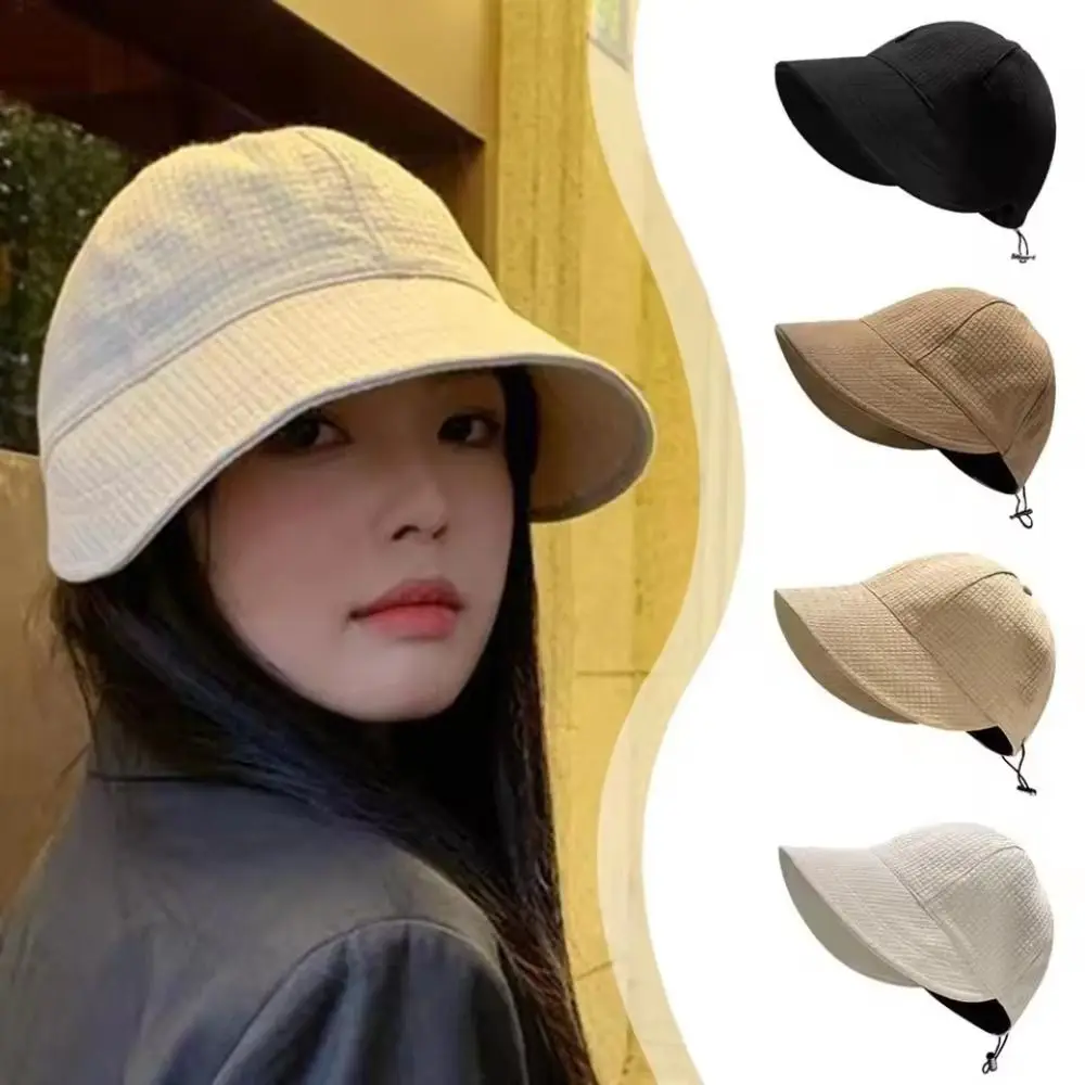 Fashion Waffle Sun Hat Wide Brim Foldable Beach Cap Adjustable Anti-UV Peaked Cap Summer