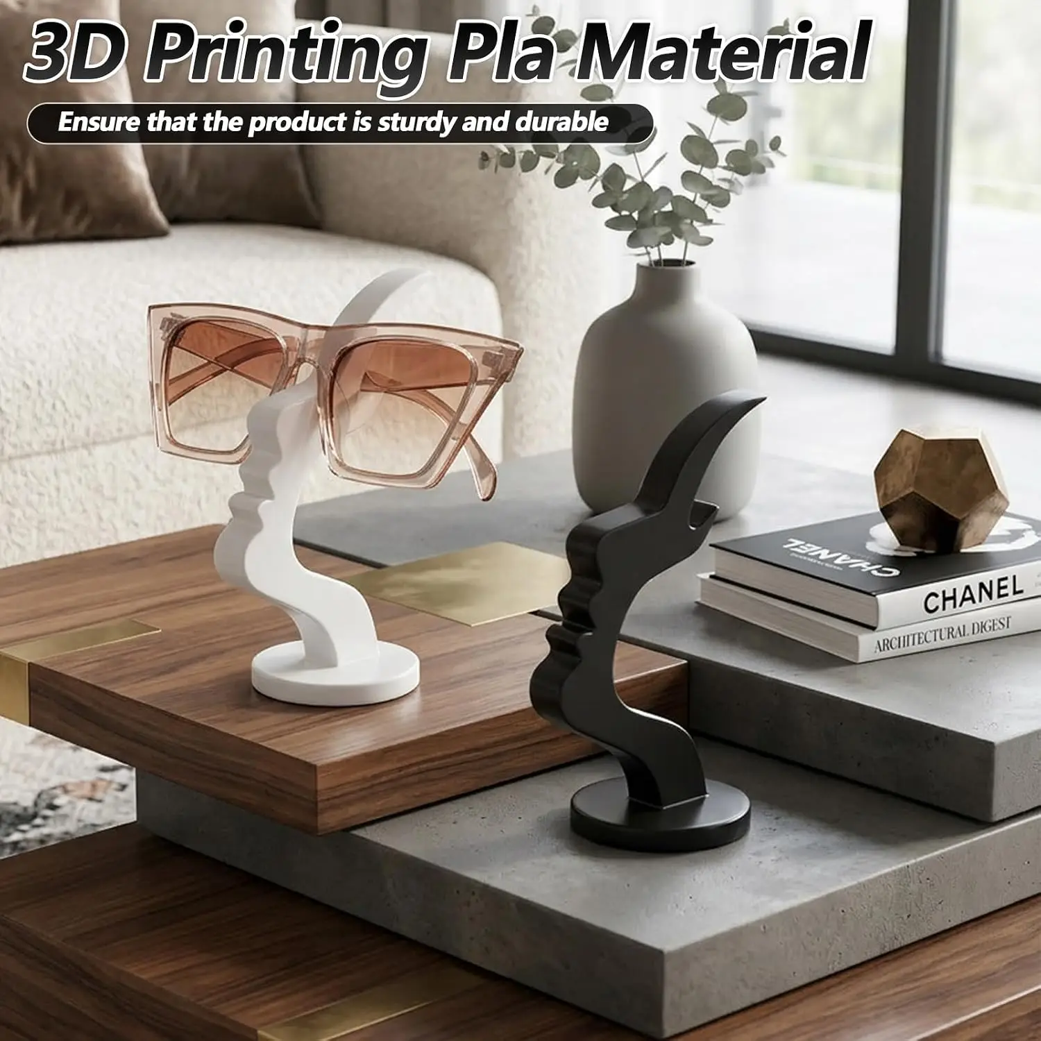 Desktop Glasses Holder for Nightstand, Glasses Stand with Abstract Face Design, Eyewear Organizer for Desk Office Home Decor