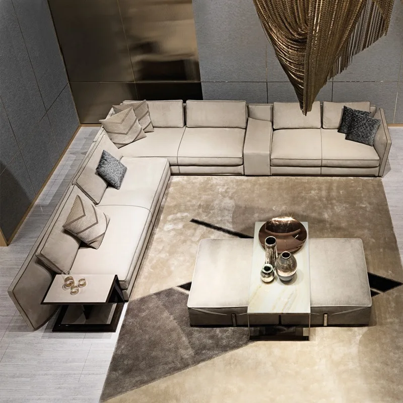 Sofa large flat-layer light luxury sofa combination corner three-person multi-person large apartment