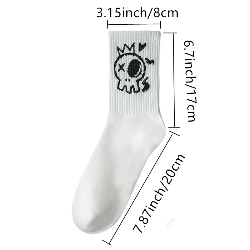 10 pairs of funny little devil pattern socks, casual and personalized, black and white colors suitable for various trendy occasi