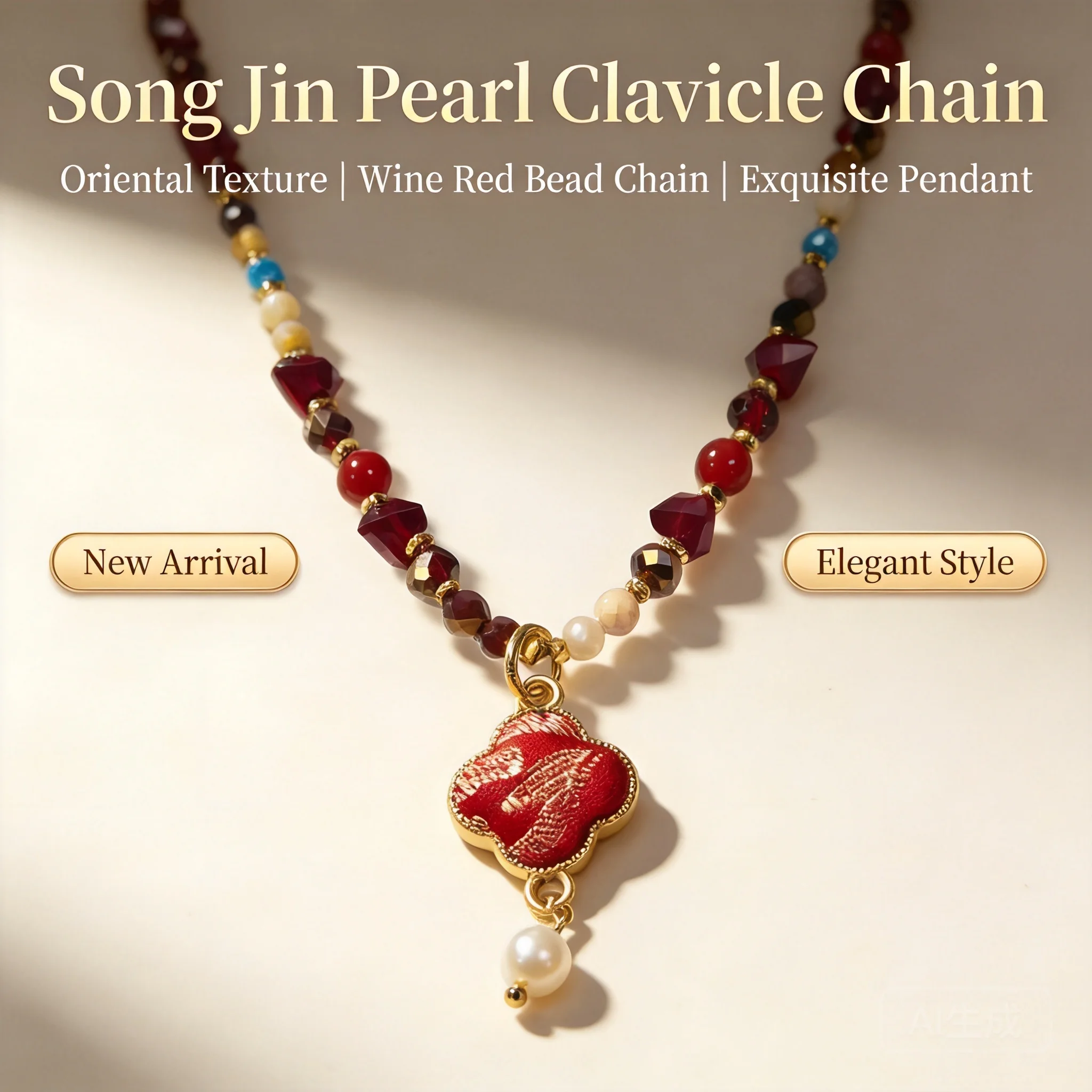 Chinese Style Auspicious Song Brocade Cloud Pendant Necklace For Women Colorful Beaded Choker Good Luck Blessing Retro Elegant