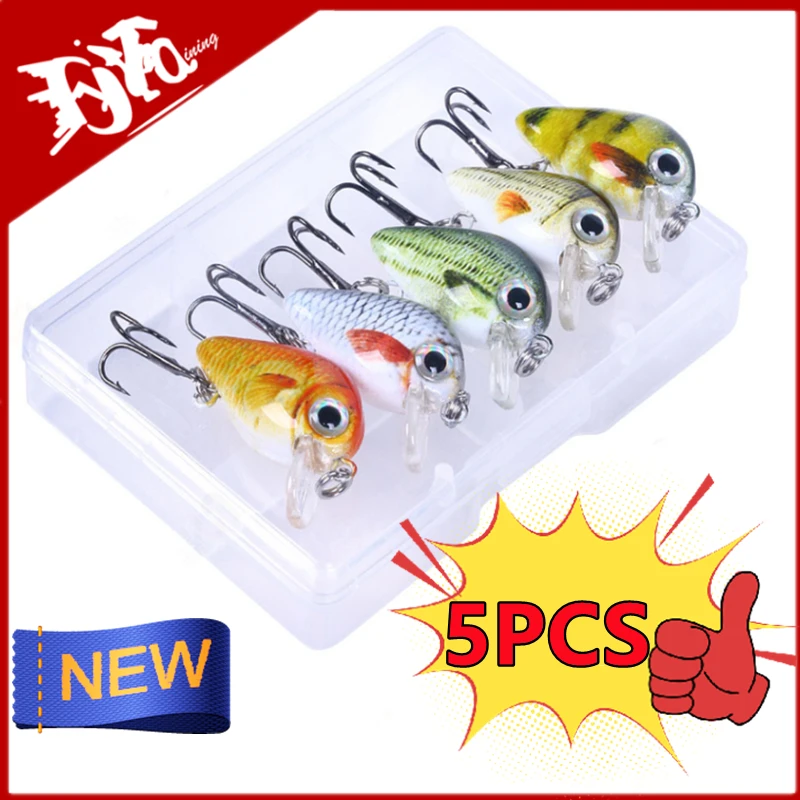 New 5PCS 1.5g 3cm Mini Wobblers/Crankbait Fishing Lure with Box Artificial Bait Hard Floating Wobbler Fish Bass Fishing Tackle