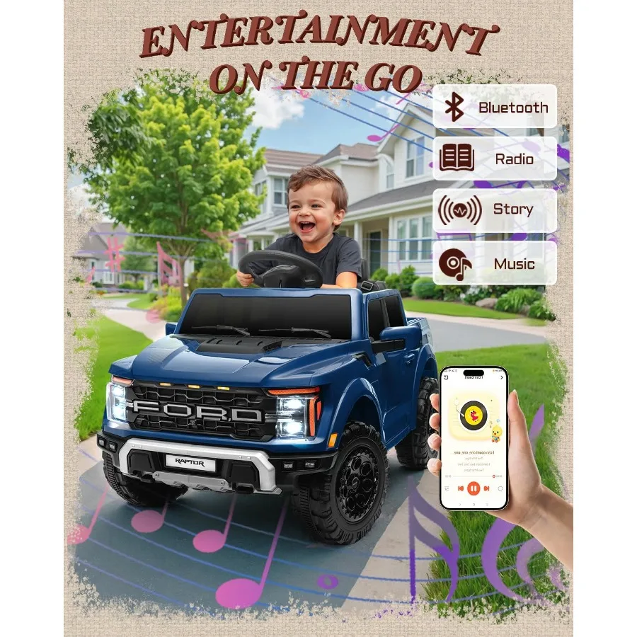 รถยนต์ไฟฟ้า 12V สำหรับเด็ก, รถของเล่นเด็กแบบมีใบอนุญาต Raptor พร้อมรีโมทคอนโทรล, รถบรรทุกเด็กแบบขับขี่ได้พร้อมระบบสตาร์ทเรียบ, รถบรรทุก