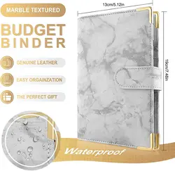 A6 PU Leather Marble Notebook Binder Budget Planner Money Organizer for Cash Savings with 6 Zipper Envelope Pockets & Stickers