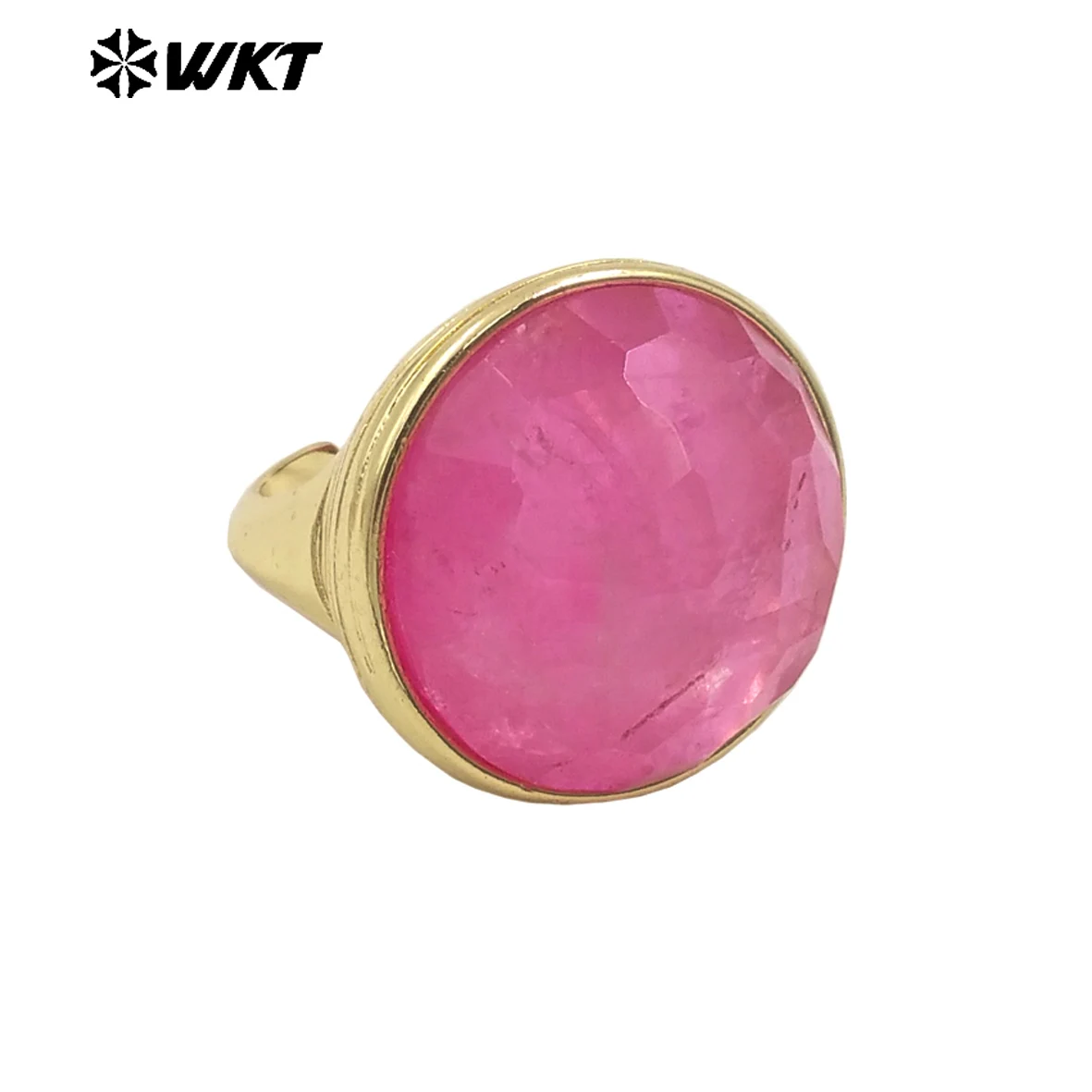 

WT-R514 New Wholesale Super Amazing Colorful Gemstone Quartz Big Pendant 18K Gold Plated Paved Rings Women Jewelry Findings