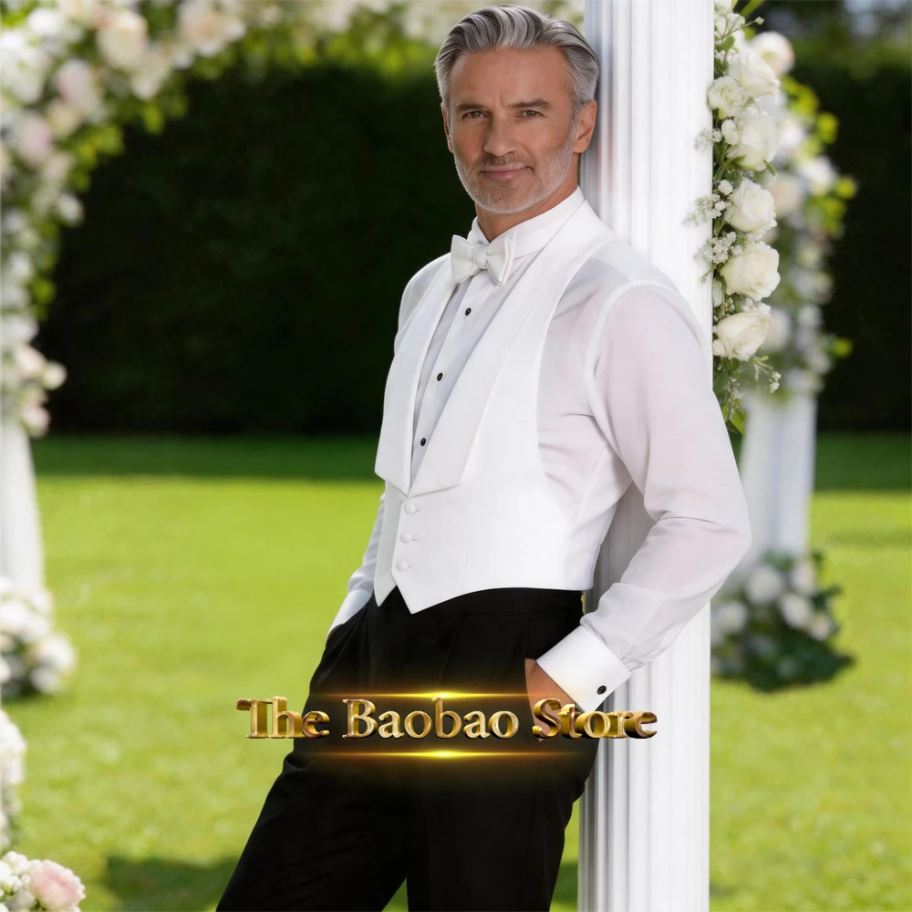 

Men's Suit Ivory Vest with Black Pants 2 pcs Set Wedding Groom Sleeveless Jacket Lapel Formal Tailored Waistcoat for Father