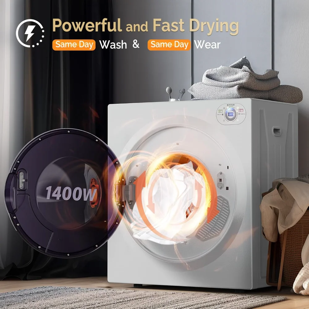 

2.6 Cu.Ft Portable Clothes Dryer, 1400W Fast Drying Front Load Tumble Laundry Dryer with Stainless Steel Tub