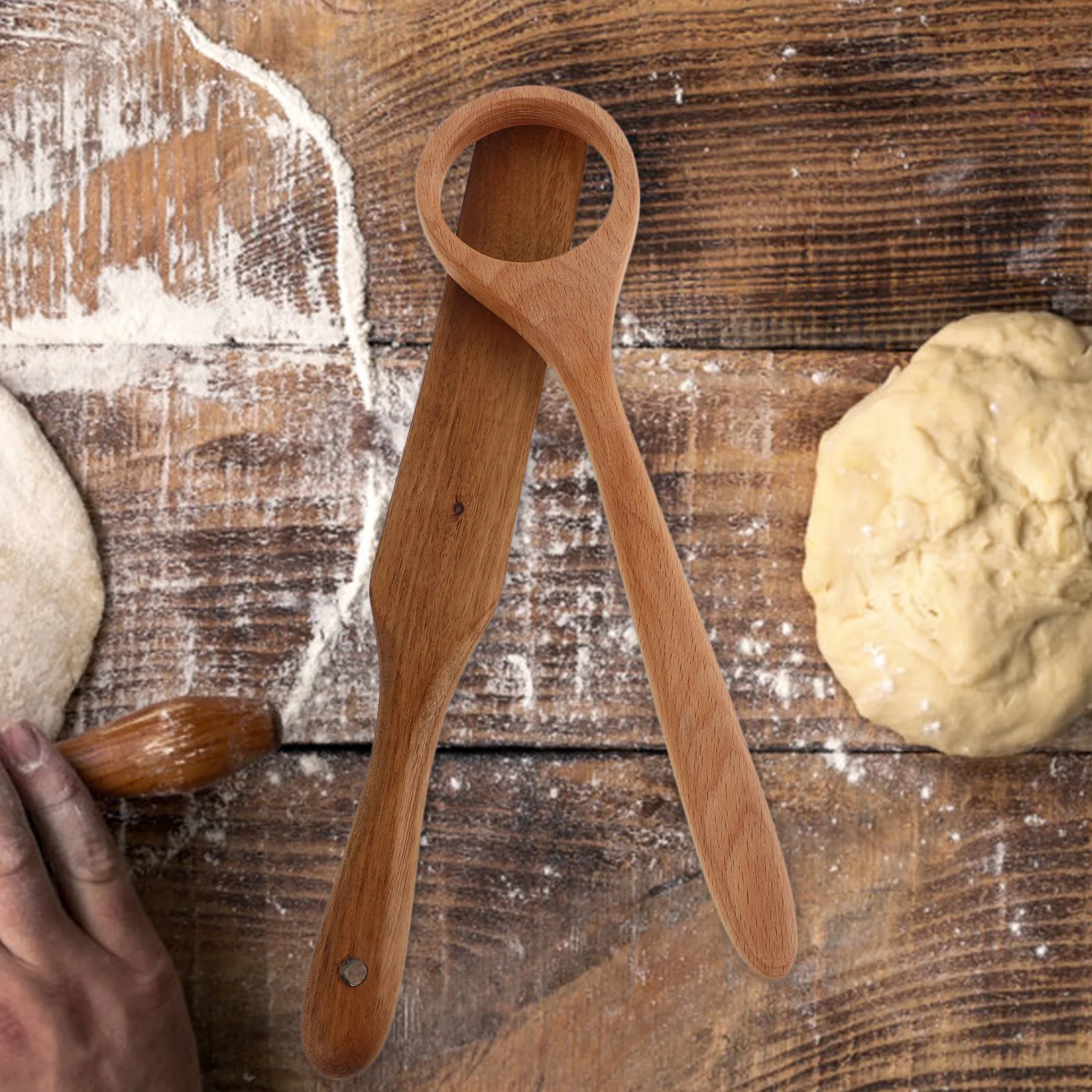 1Set Natural Wood Danish Whisk for Sourdough Bread Making Multi-Functional Dough Stirrer Ergonomic Grip Dough Folding Tool