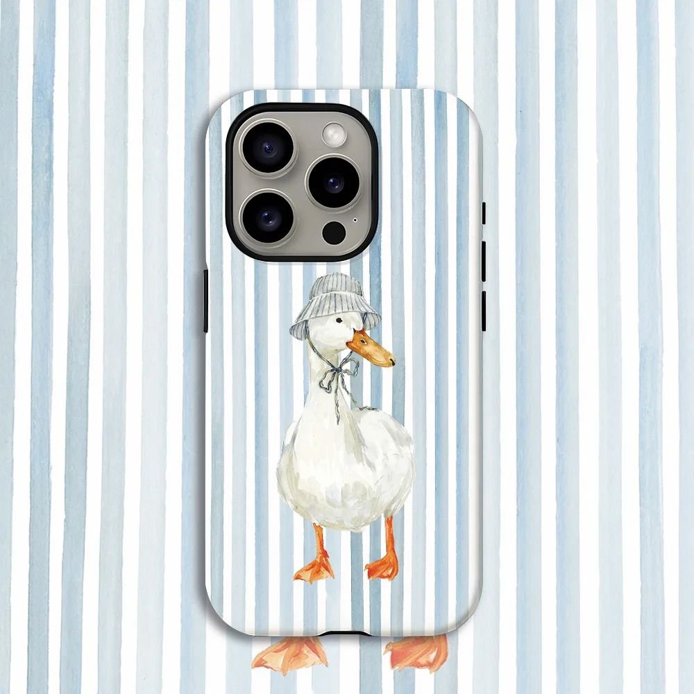 Coastal Duck Illustration Phone Case for Samsung Galaxy S20 S23 S24 S25 S26 FE Plus Ultra Edge 5G Luxury Double-layer Back Cover