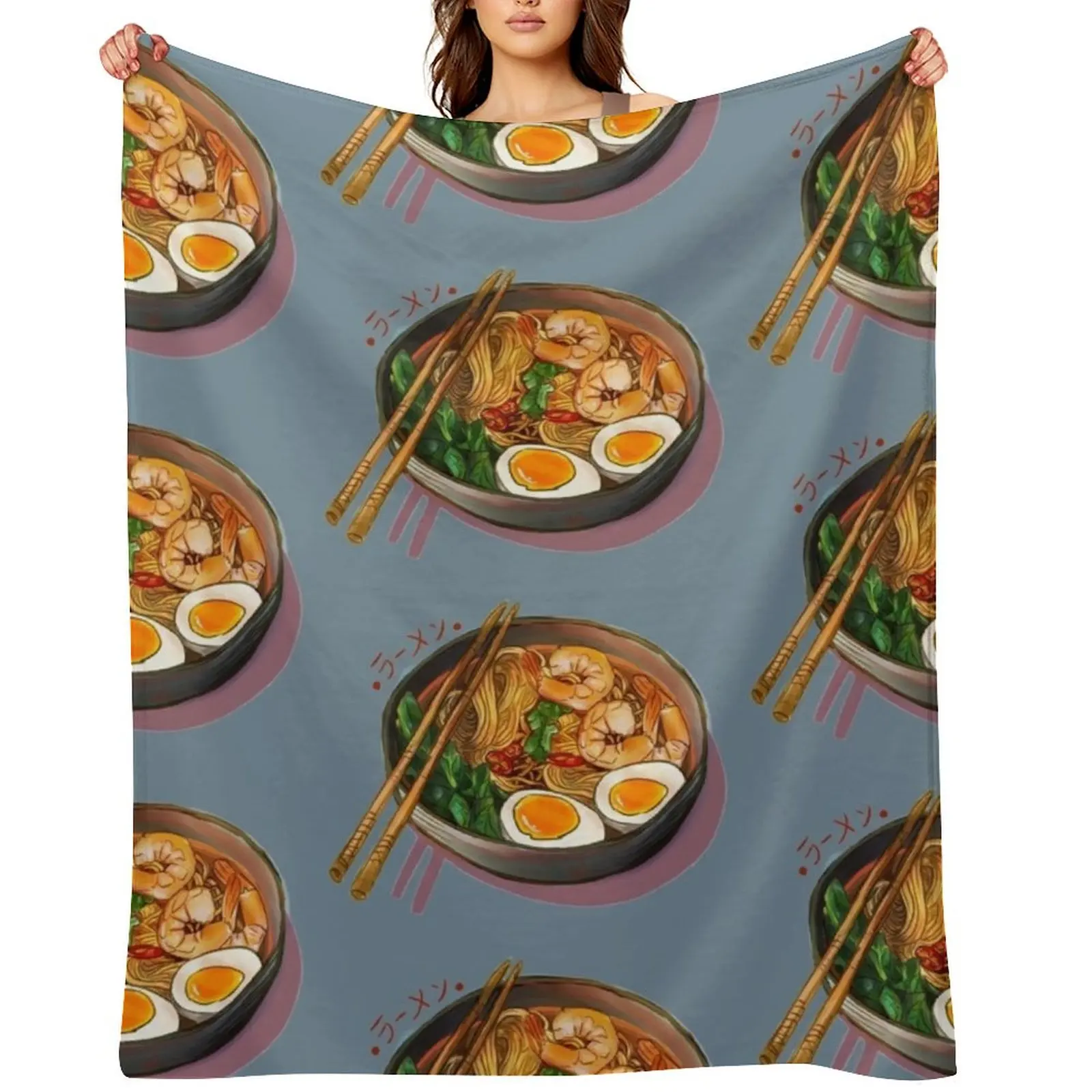 

Japanses Ramen Noodles Bowl Throw Blanket Custom Hair for babies Soft Plush Plaid Blankets