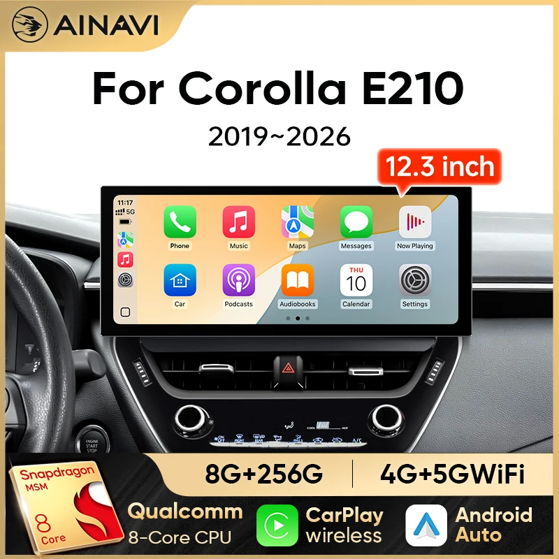 Ainavi 12.3 Inch For Toyota Corolla E210 2019 2020 2022 2024 2026 Car Radio Wireless Carplay Android Auto Car Multimedia Player