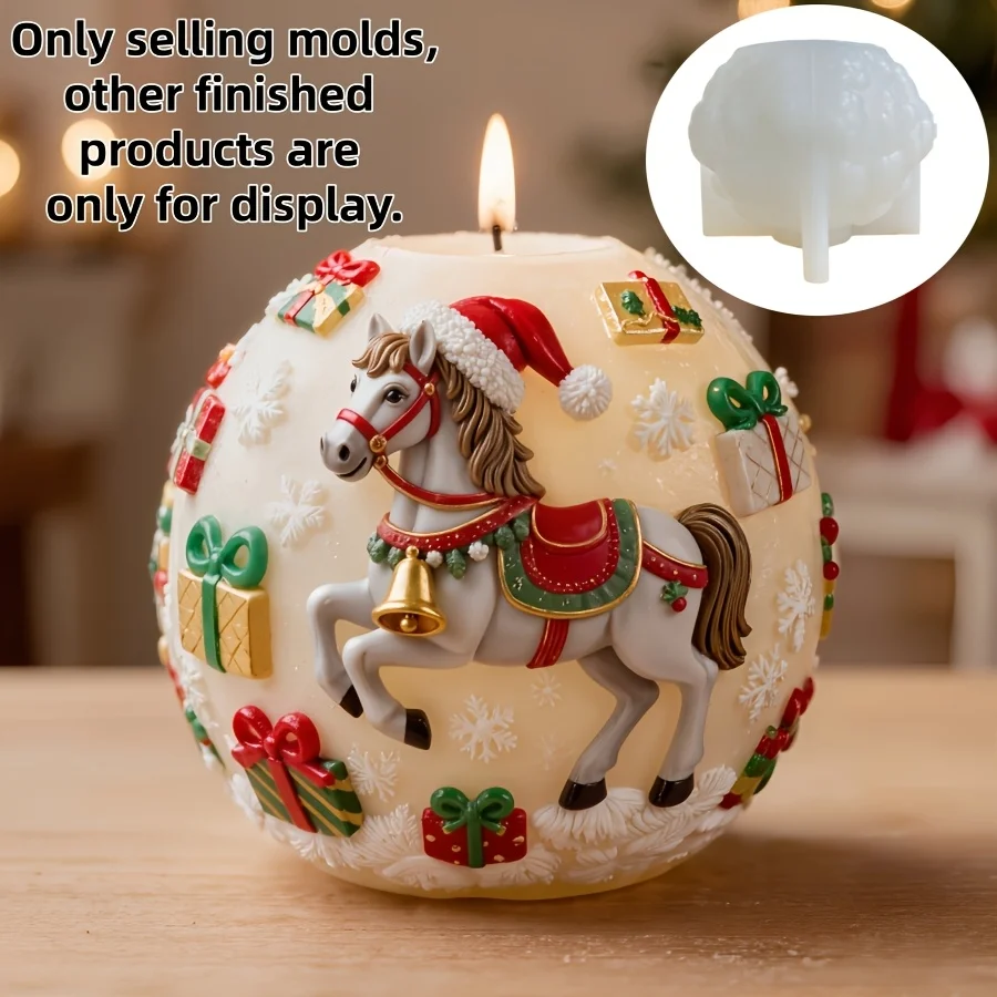 Christmas Horse Spherical Candle Silicone Mold Christmas Hat Steed Gift Box Embossed Spherical Resin Gypsum Molds Christmas Gift
