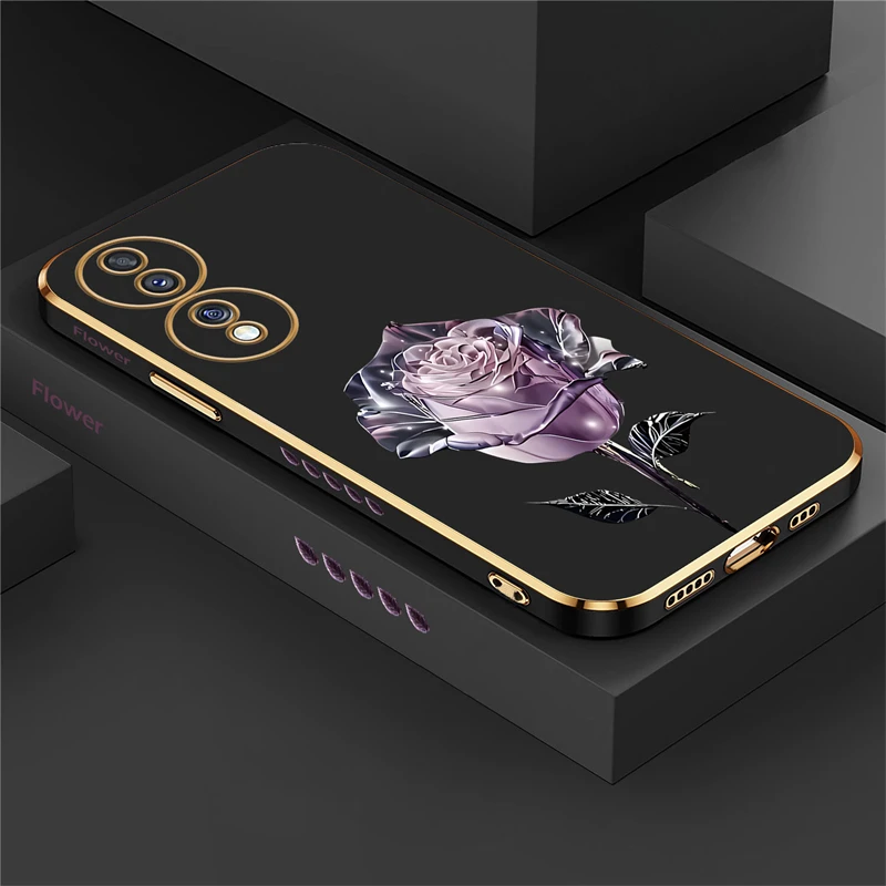 Luxury Plating Phone Case For Honor 90 Lite 50 SE 20 70 X10 X7A X50i X40 9X Pro Silicone Flower Shockproof Cover Fundas