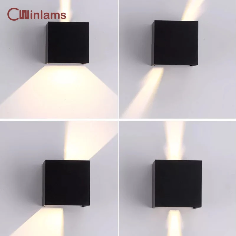 

Indoor Modern LED Wall Light Adjustable Black Square 6W ABS Decoration Interior Lights Up And Down Lamp For Dining Room Bedroom