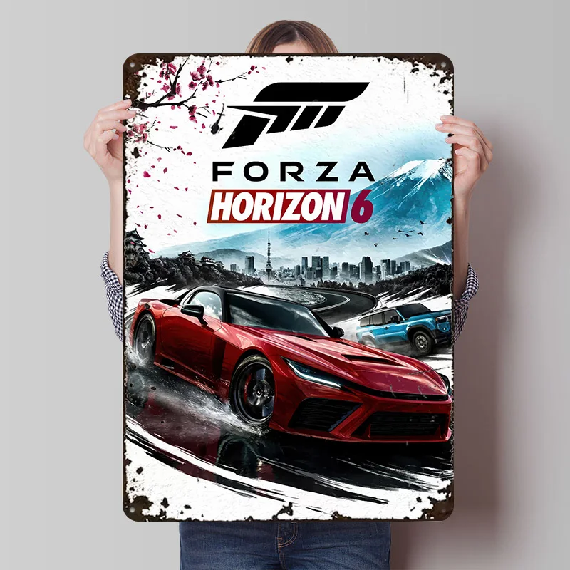 Forza Horizon 6 Game Cover Art Printed Poster Customized Retro Wall Art Vintage Metal Tin Signs for Room Decorating Interior
