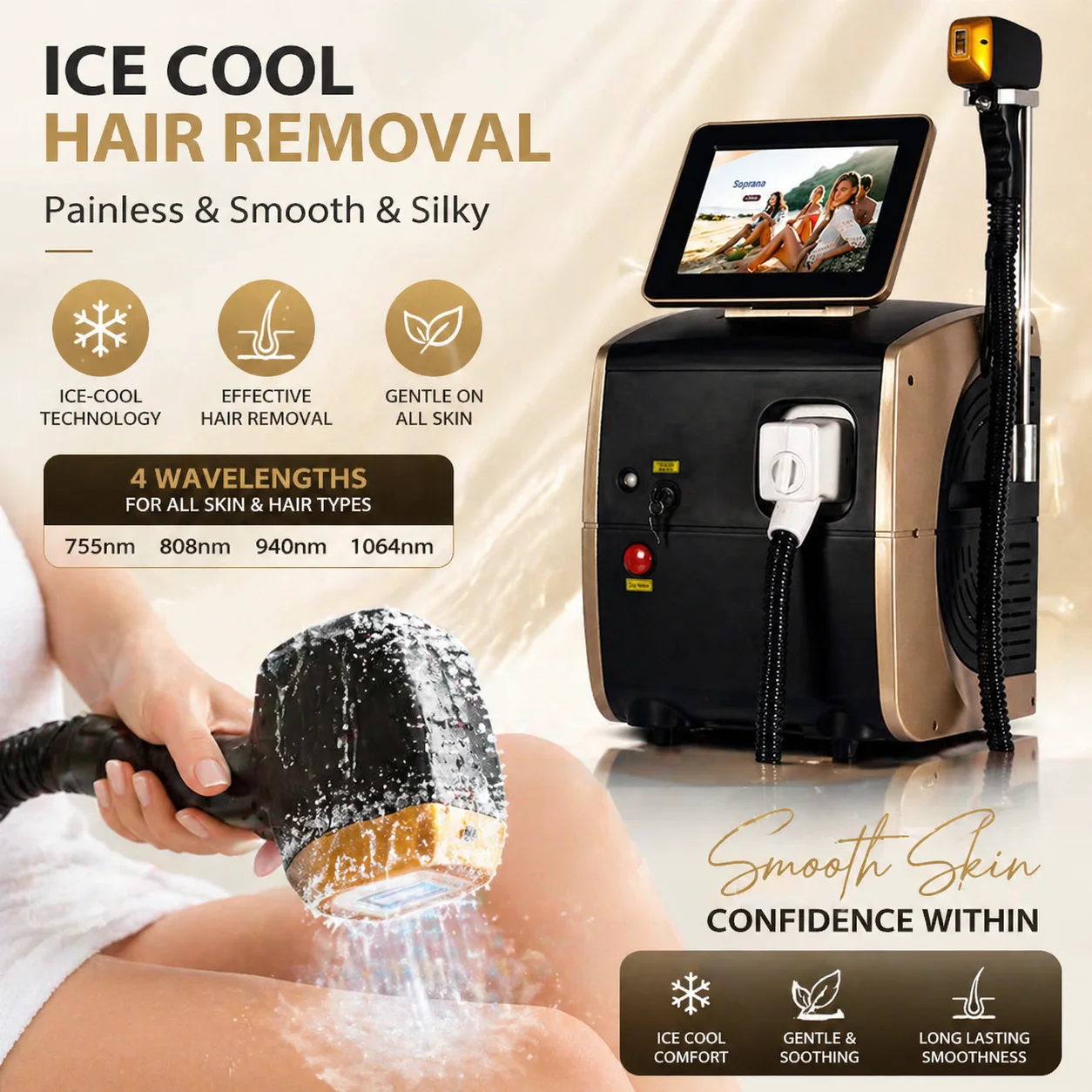 High Power Diode Las Hair Removal Machine 3 Wavelength Fast Result Hair Removing Laser Wide Application Beauty Salon