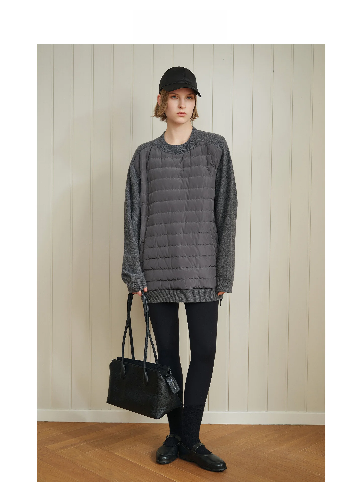 

Вязаный свитер из гусиного пуха, двусторонний, с капюшоном, комбинированный, повседневный, свободного кроя, с длинными рукавами, круглым вырезом, стандартной длины