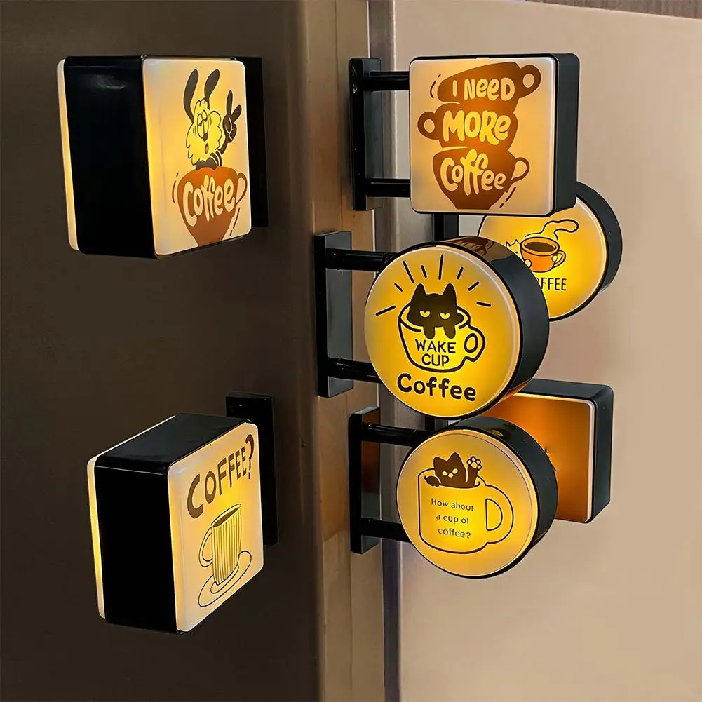 Kawaii Cat Coffee Fridge Magnet, Retro Atmosphere Night Light, Mini LED Sign for Kitchen, Home Cafe Office Decor