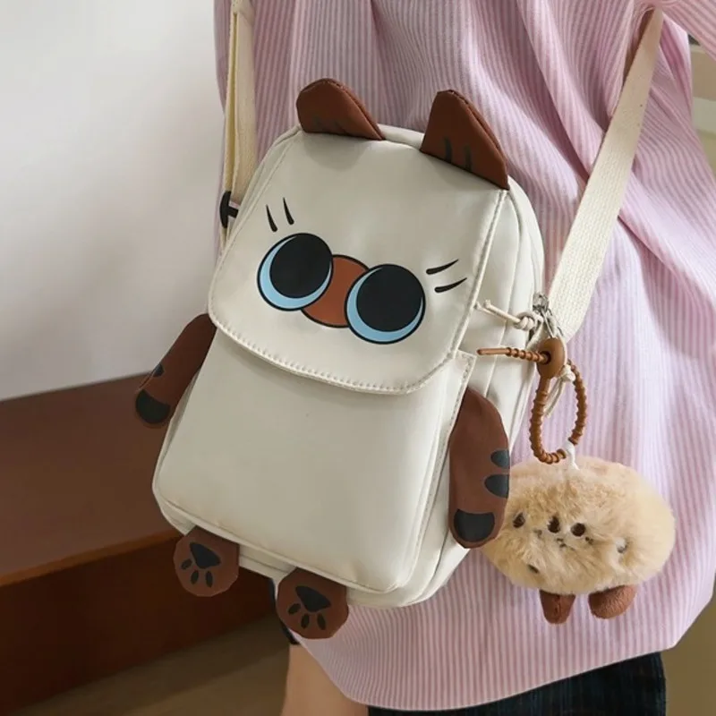 Ins Style Cute Cats Student School Bags Casual Basic Japanese Cartoon Large Capacity Backpacks For A&B One Shoulder Bags For C