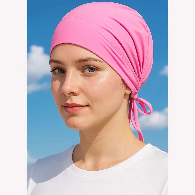 

Summer Pure Colour Hui Nationality Bottoming Hat Elastic Strap Baotou Hat Fully Wrapped With Sun-Proof Ice Silk Ethnic Hat