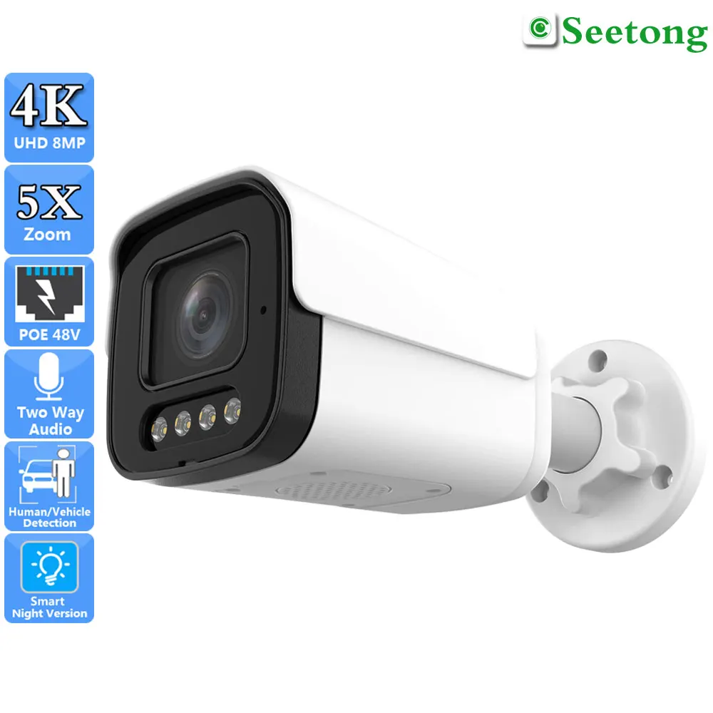 

RU Security Surveillance POE 4K 8MP Sony415 5-кратный оптический зум двустороннее аудио двойной источник света светодиодный цветной слот для SD-карты ночного видения