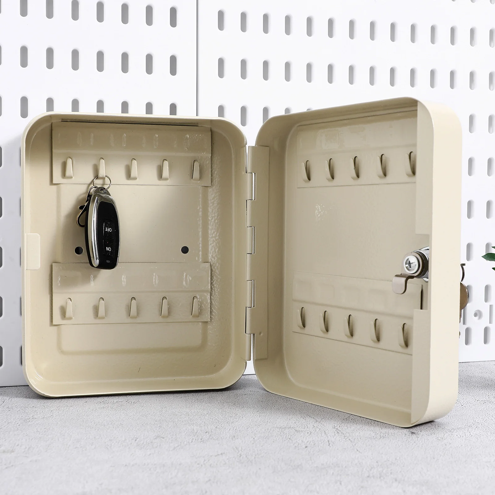 20 Position Key Cabinet with Lock Iron Security Storage Box Wall Mount Organizer for Home Office Rental Use Key Lock Box