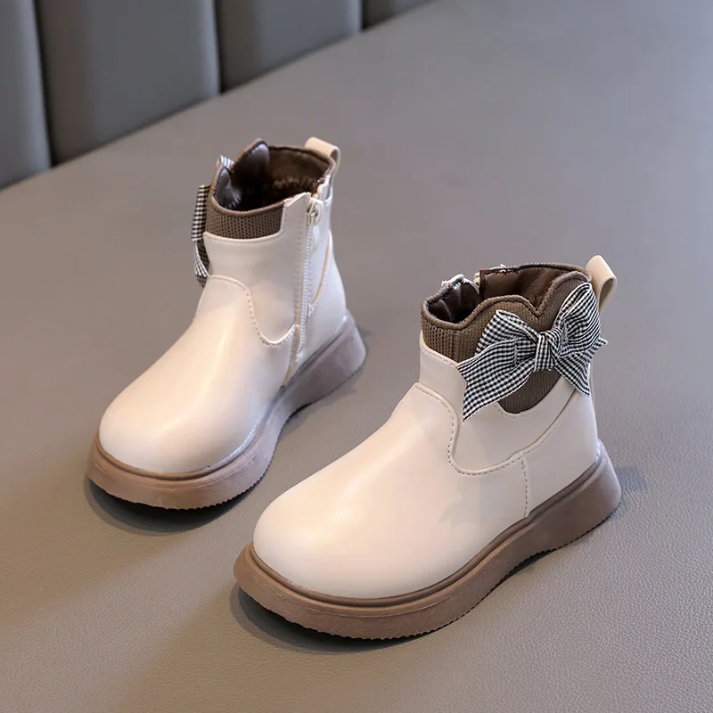 

Girls Leather Boots New 2023 Autumn Winter Baby Girls Non-slip Rubber Outsole Zipper Cute Bowknot Princess Boots Toddler Shoes