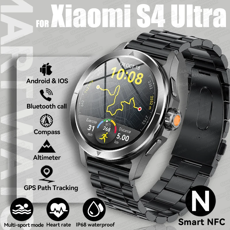 ForXiaomi NewS 4 Ultra Smart Watch Men IP68 Waterproof AMOLED Outdoor Sports GPS Compass Heart Rate Waterproof NFC BT Call Watch